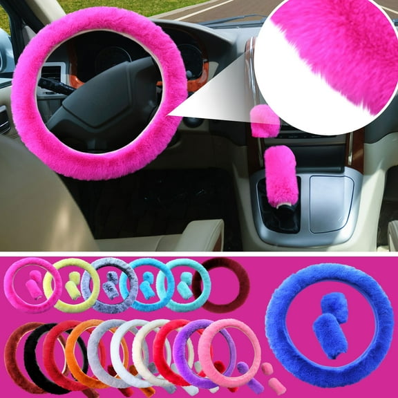 Car Steering Wheel Cover Plush – Soft, High Elastic, Non-Slip Design, No Inner Ring, Includes Armrest Pad and Shoulder Guard, Comfortable and Warm Interior Upgrade for Cars