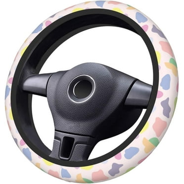 Car Steering Wheel Cover Protector, Rainbow Cow Print Upgrade Thicken,Stretchy Soft Universal 15 Inch,Car Accessories for Diverse Cars for Men Women