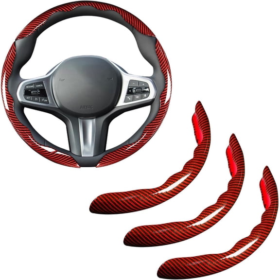 Car Steering Wheel Cover Set Bright Carbon Fiber Wrap Non-Slip 3 Pcs Steering Wheel Accessories 14.5-15 Inch Universal