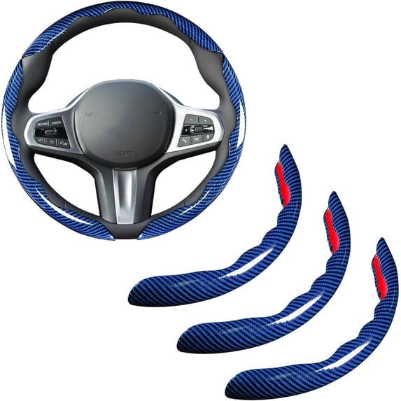Car Steering Wheel Cover Set Bright Carbon Fiber Wrap Non-Slip 3 Pcs Steering Wheel Accessories 14.5-15 Inch Universal