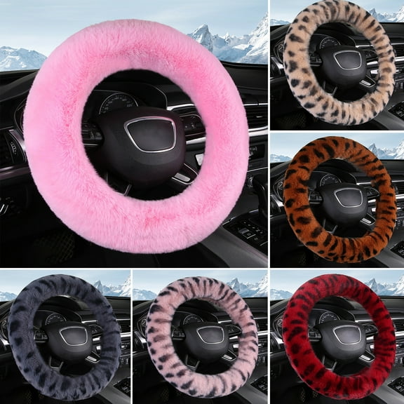 Car Steering Wheel Cover Soft Fuzzy Warm Steering Wheel Cover Winter Plush Auto Accessories for 14.5-15 Inch Steering Wheel