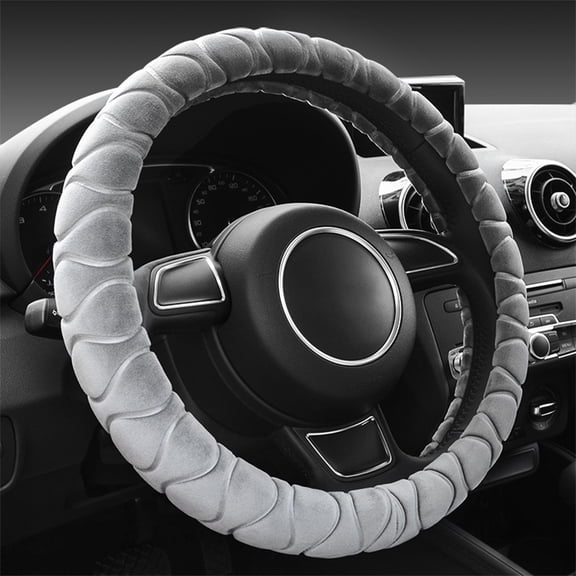 Car Steering Wheel Cover, Soft Plush Elastic Steering Wheel Protector, Anti-Slip Fluffy Warm Steering Wheel Cover for Girls Women Men, Winter Steering Wheel Pad
