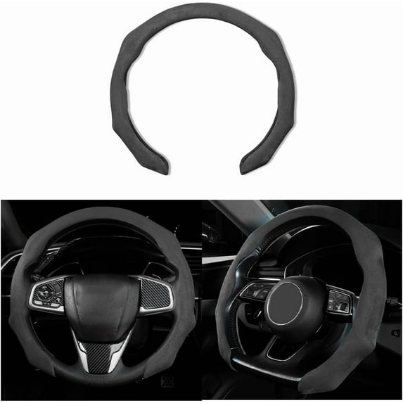 Car Steering Wheel Cover, Suede Sport Vehicle Steering Wheel Protector Fitting 15 Inch, Non-Slip Comfortable Automotive Interior Decoration Accessories, Universal for Most Cars