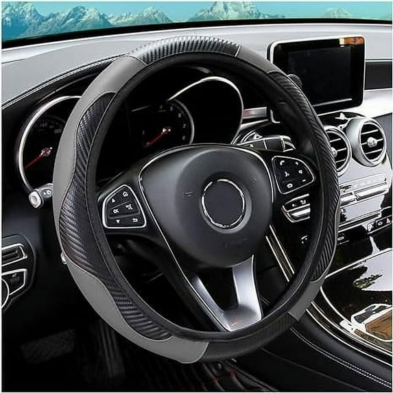 Car Steering Wheel Cover, Universal Microfiber PU Leather Elastic 15 inch Stitching Color Anti-Slip Steering Wheel Protector, Car Interior Protection Accessories for Men Women