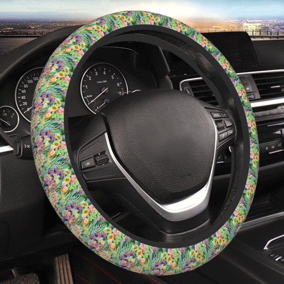 Car Steering Wheel Cover - Watercolor Blooming Cactus Universal Car Accessories for Diverse Cars, Anti-Slip Soft Breathable 15 inch Wheel Cover