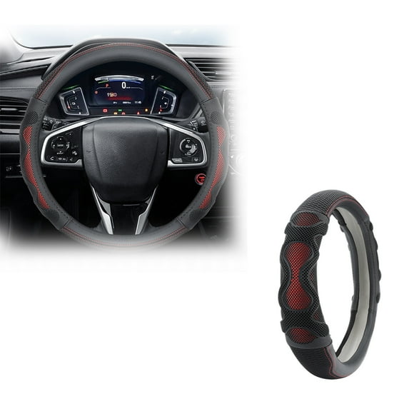 Car Steering Wheel Cover Wheel Cover Protector, Anti-Slip Breathable Full Surround Universal Car Accessory For Toyota Corolla Crross Corolla Hybrid E+ Allion Harrier -[Black red line]Ice Silk