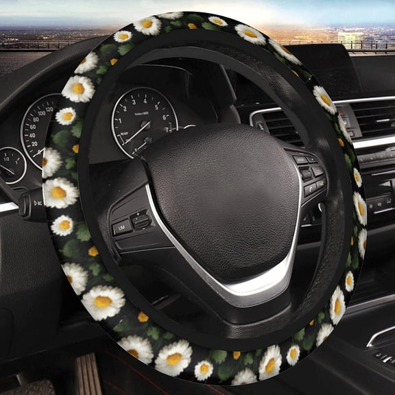 Car Steering Wheel Cover for Women Men, Non-Slip Breathable Steering Wheel, Daisy Flower Steering Wheel Protector, Car Accessories, Universal 14" 02/2-15" Fit Auto, Suvs