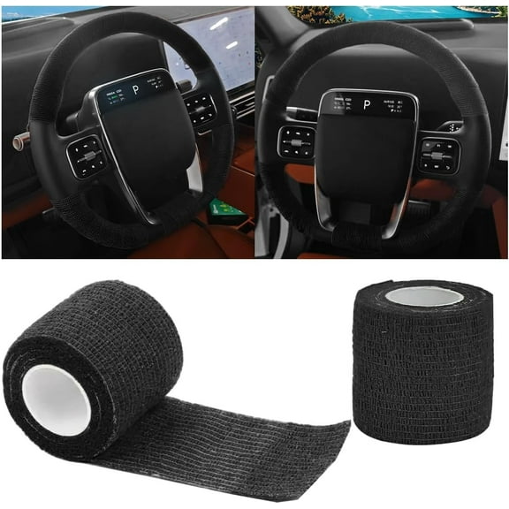 Car Steering Wheel Cover Wrap Tape, 2PCS Non-Slip Sweat-Absorbent Steering Wheel Protective Strap Bandage, Breathable Vehicle Interior Accessories, for SUV RV Truck