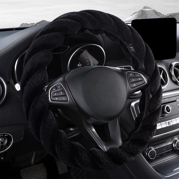 Car Steering Wheel Cover for Winter, Soft Fuzzy Non-Slip Wheel , Warm Plush Universal Fit 14-15 Inch, Easy to Install Car Interior Accessory