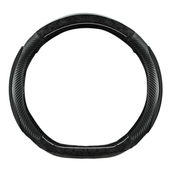 Car Steering Wheel Cover with Wood Grain, Avoid Slip Slim Fit No Bulk Design, Pu Leather with Breathable Perforation, for 14-15.7in (D Shaped, Black)