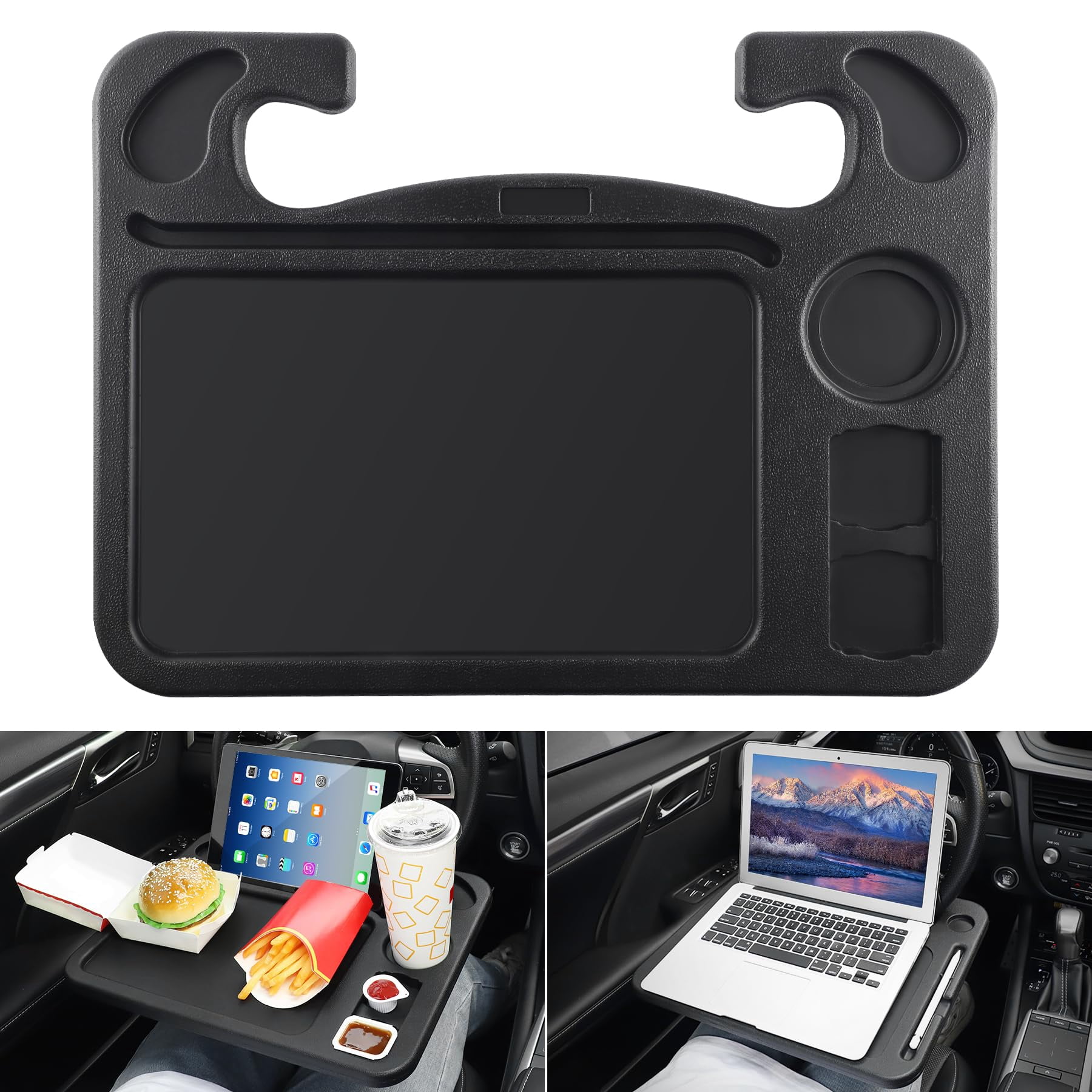 Car Steering Wheel Desk for Laptop,Multipurpose Travel Car Accessories, Car Seat Stand Trays for Eating, Steering Wheel Overhead Table Console(Black)