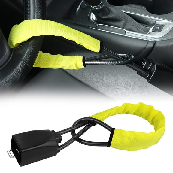 Car Steering Wheel Lock, Seat Belt Lock, Anti-Theft Device, Max 17 Inch Length, Small and Light-Weight, Multi-Functional, Fit Most Vehicle, SUV, Golf Cart Security, Yellow