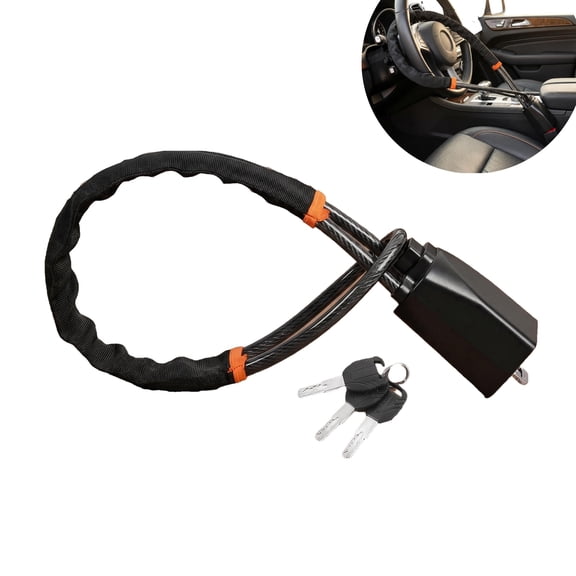 Car Steering Wheel & Seat Belt Lock – 17" Universal Anti-Theft Device for Vehicles, SUVs, Golf Carts | Compact & Lightweight Security Lock with Multi-Function Keys (Black)