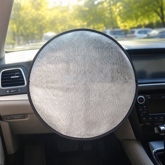 Car Steering Wheel Sun Shade Cover, Aluminum Foil Heat Insulator Protector with Reflective Layer and Foam Padding, Foldable Sun Visor for Summer, Fits Sedans SUVs Trucks