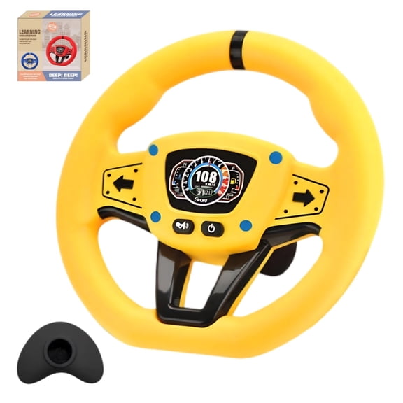 Car Steering Wheel Toy for Toddlers 360° Rotation Suction Cup Attachment for Stroller/Car Seat Kids Simulation Driving Wheel Top Volante para Niños, Yellow