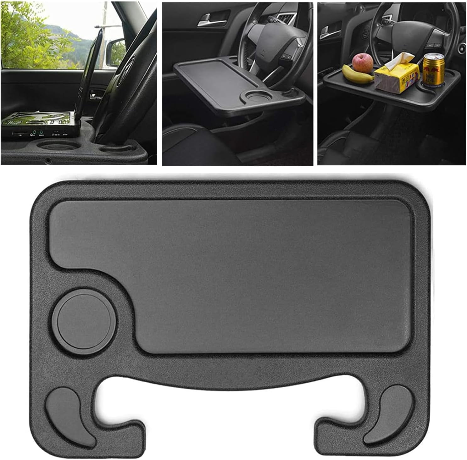 Car Steering Wheel Tray, 2 in 1 Black Car Desk for Laptop, Tablet, iPad Or Notebook,Car Must Haves Accessories