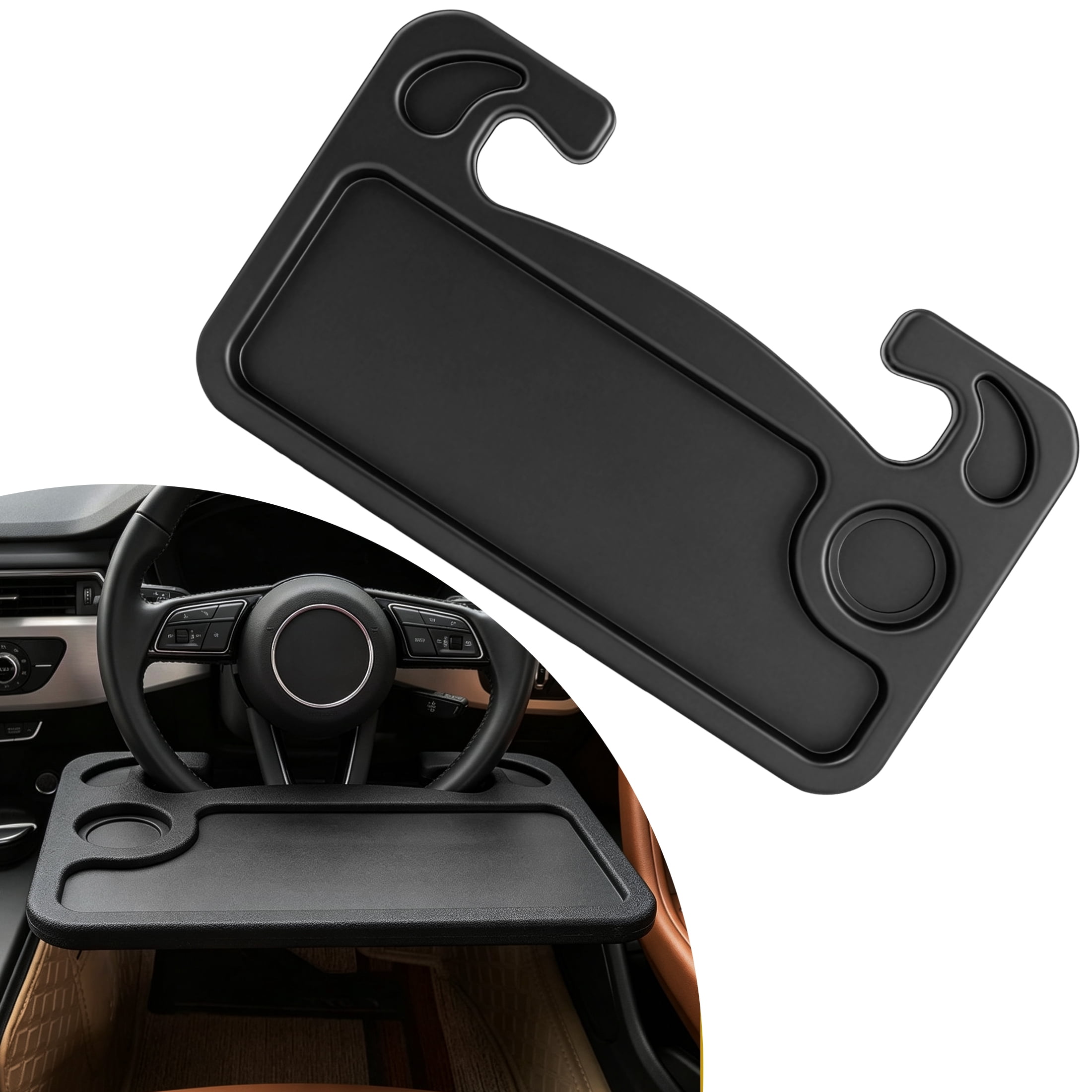 GARITIN Car Steering Wheel Tray, Multi‑Function Car Laptop Desk Table, Portable Auto Steering Wheel Work Food Tray for Eating Working Notebook