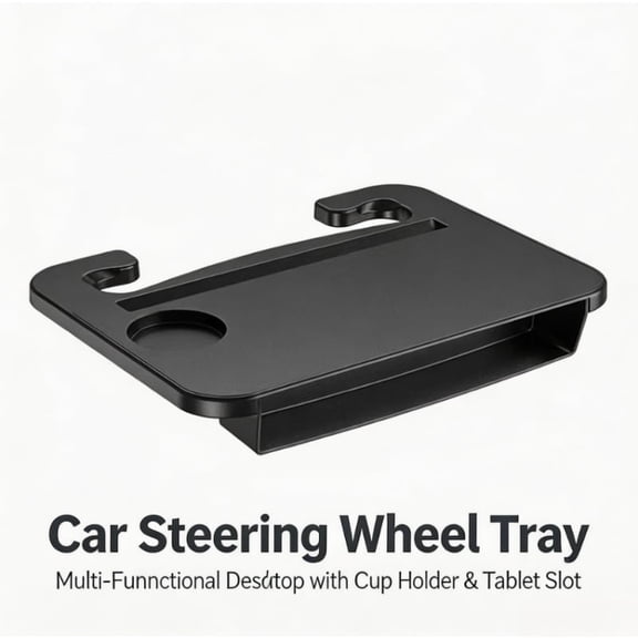 Car Steering Wheel Tray, Multi-Functional Car Laptop Desk with Cup Holder & Tablet Slot, Portable Car Steering Wheel Table for Eating, Working, Writing, Universal Vehicle Steering Wheel Food Tray