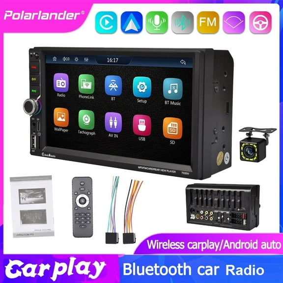 Car Stereo 12v with Rear View Camera 7" 2 Din Car Radio Bluetooth Carplay Android Auto Mirror Link Stereo Touch Screen Type-C FM Supoort USB
