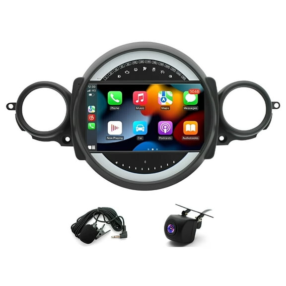Car Stereo 2GB+32GB Android 15 9in Screen for Mini Cooper R56 2007-2014 Built-in CarPlay Android Auto GPS Bluetooth WiFi FM/RDS SWC AHD Backup Camera