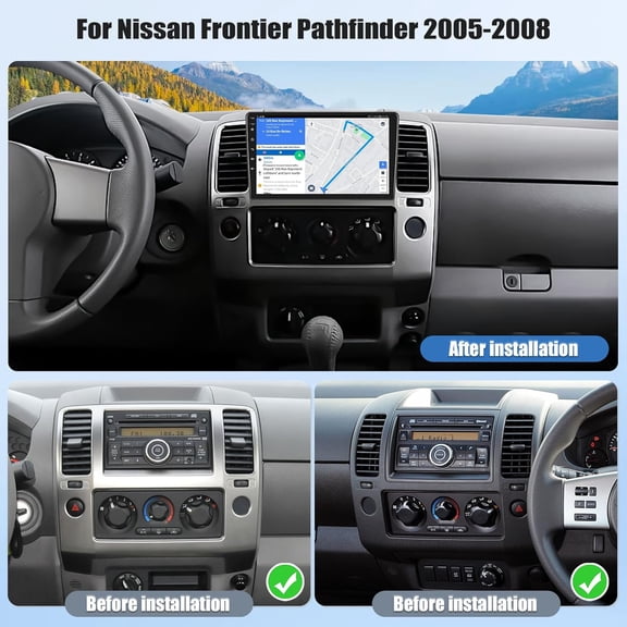 Car Stereo 9-inch Android 15 GPS Navi Head Unit with Carplay and Android Auto Car Player for Nissan Frontier Pathfinder 2005-2008 WiFi Bluetooth Mirror Link FM/RDS Radio SWC 2+64G