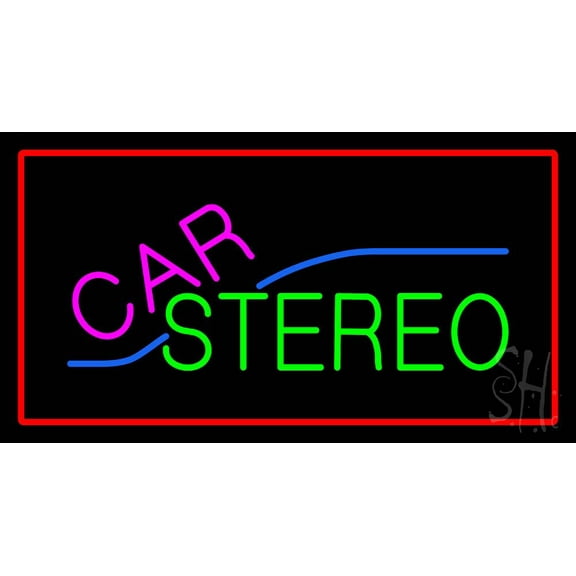 Car Stereo Animated LED Neon Sign 20 x 37 - inches, Clear Edge Cut Acrylic Backing, with Dimmer - Bright and Premium built indoor LED Neon Sign for Computer & Electronics store decor.