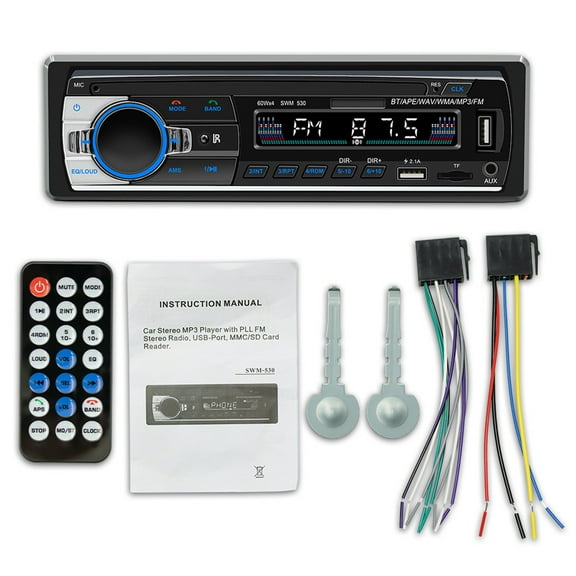 Car Stereo Bluetooth MP3 Player FM Radio, Multi Mode Playback USB AUX Bluetooth, Hands Free Calling Color LED Display Audio Head Unit for Universal Vehicles
