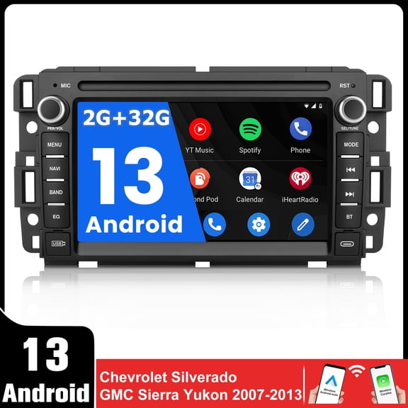 Car Stereo for Chevrolet Silverado Tahoe GMC Sierra Yukon 2007-2013, Android 7 Inch Touch Screen Silverado Radio with CarPlay Android Auto Bluetooth GPS AM FM