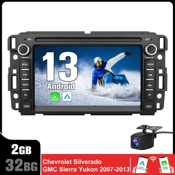 Car Stereo for Chevrolet Silverado Tahoe GMC Sierra Yukon 2007-2013, Android 7 Inch Touch Screen Silverado Radio with CarPlay Android Auto Bluetooth GPS AM FM
