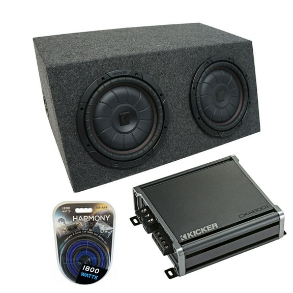 Car Stereo Hatchback Sealed Dual 10" Kicker CompVT CVT10 Sub Box CXA800.1 Amp