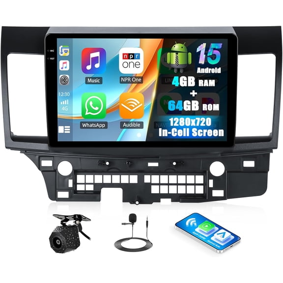 Car Stereo for Mitsubishi Lancer 2008-2017 Wireless CarPlay Android Auto, 10.1" InCell 1280 * 720 Touchscreen,GPS Navigation,Bluetooth 5.0, FM/RDS, SWC, EQ + AHD Rear Camera
