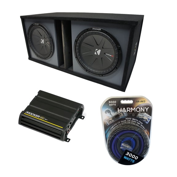 Car Stereo Paintable Ported Dual 12" Kicker CompR CWR12 Sub Box CX1200.1 Amp - Factory Certified