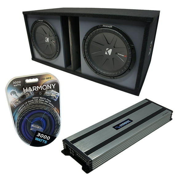 Car Stereo Paintable Ported Dual 15" Kicker CompR CWR15 Sub Box HA-A1500.1 Amp