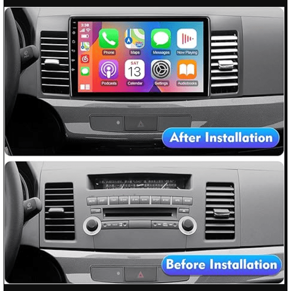 Car Stereo Radio 10.1-inch Android 15 Car Player FM 2+64G Fit for Carplay and Android Auto WiFi Bluetooth 720P Backup Camera SWC GPS Navigation Head Unit for Mitsubishi Lancer 2007-2013