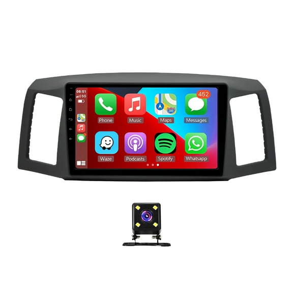 Car Stereo Radio 10in GPS Navi Head Unit 2+64G Android 13 for Grand Cherokee 2004-2007 Support Carplay Android Auto Bluetooth WiFi FM/RDS SWC Mirror Link with 4Led Backup Cam