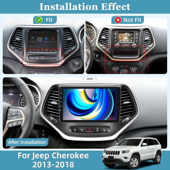 Car Stereo Radio 10inch Android 15 4+64G Quad Core Car Player FM/RDS Radio Fit for Carplay and Android Auto WiFi Bluetooth GPS Navigation Head Unit for Jeep Cherokee 2013-2018