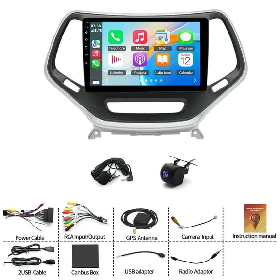 Car Stereo Head Unit with 4+64G, Android 15, Quad Core | GPS Navigation, Carplay, Android Auto, Bluetooth, WiFi, FM/RDS | Fit for Jeep Cherokee, 2013-2018