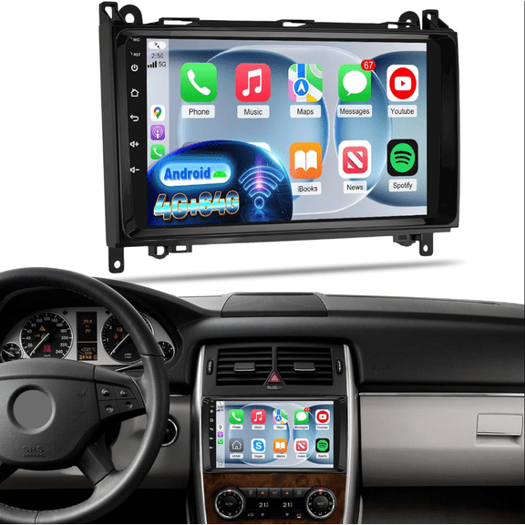 Car Stereo Radio 4+64G Android 15 Compatible for Benz A Class W169 2004-2012 Sprinter 2500 2006-2012 GPS Navigation with Carplay Android Auto SWC FM/RDS 9-inch Car Player WiFi Bluetooth Quad Core