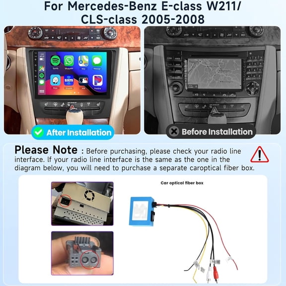 Car Stereo Radio 6+128G 9-inch GPS Navi Head Unit Fit for Carplay Android Auto SWC Android 15 Car Player 8 Core 4G LTE WiFi Bluetooth FM/RDS for B-enz E Class, CLS Class W211 W219 2005-2008