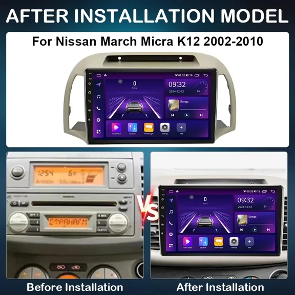 Car Stereo Radio 9 Inch Touchscreen GPS Navigation Head Unit with AHD Camera Bluetooth for Nissan Micra 3 K12 2002-2010 Android 14 Car Player Support Carplay Android Auto SWC FM DSP 2+64G