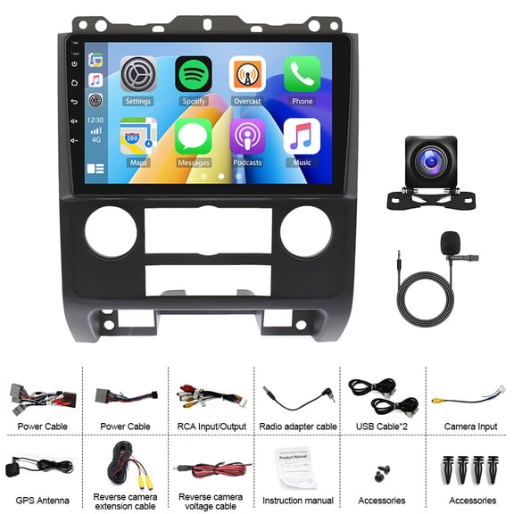 Car Stereo Radio 9-inch GPS Navigation SWC FM Radio Android 15 Player 4+64G for Ford Tribute 2007-2012 WiFi Bluetooth Support Wireless Carplay and Android Auto Mirror Link Split Screen