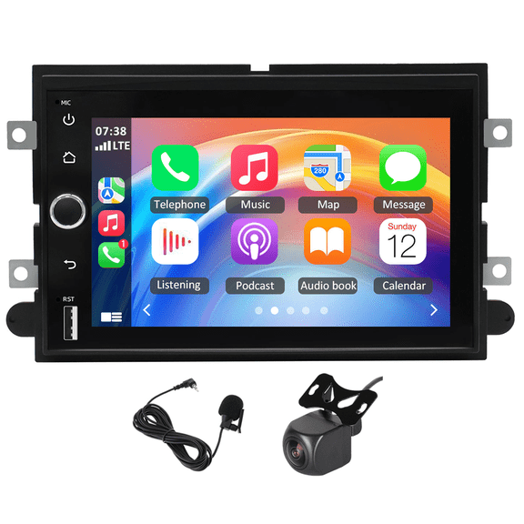 Car Stereo Radio Android 14 GPS Navigation Head Unit with Carplay Android Auto SWC 2+64G Quad Core FM/RDS Bluetooth Car Player with AHD Camera for Ford F150 F250 F350 2004-2008