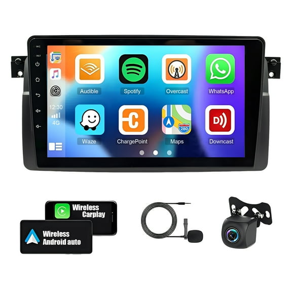 Car Stereo Radio Android 15 9-inch Car Player Fit for Carplay/Android Auto 4GB+64GB WiFi Bluetooth SWC GPS Navigation Head Unit Compatible forB-MW 3 Series 325i 330i M3 E46 1998-2006