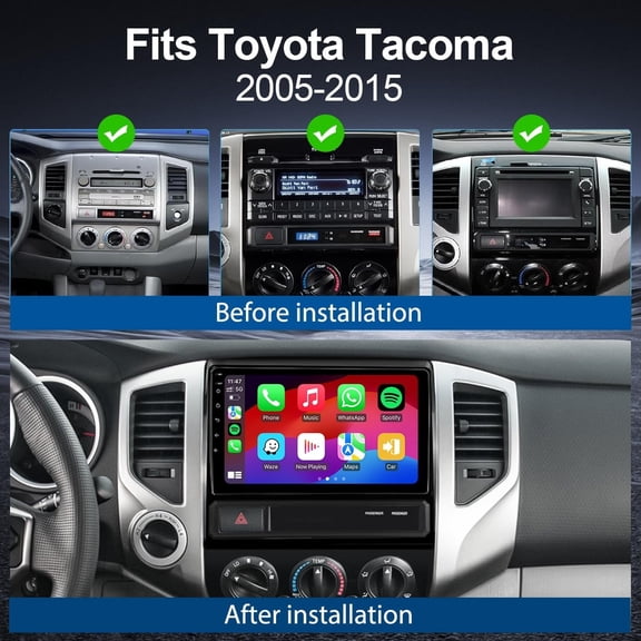 Car Stereo Radio Android 15 GPS Navi Head Unit Fit for Carplay and Android Auto 9-inch Touch Screen Car Player for Toyota Tacoma 2005-2015 WiFi Bluetooth 2GB+64GB Quad Core