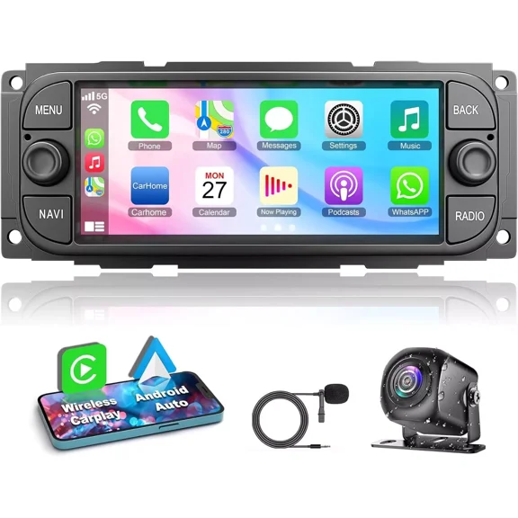 Eforcase Universal Car Stereo Radio for Jeep Dodge Chrysler with Wireless Carplay Android Auto, Android 13 6.86Inch IPS Touch Screen Radio, Bluetooth GPS WiFi