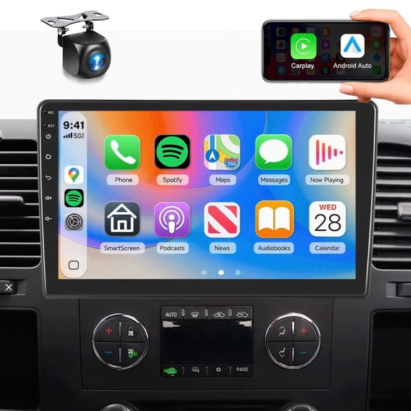 Car Stereo Radio for Chevy Chevrolet Silverado Tahoe Equinox GMC Sierra Yukon, for Jeep Wrangler JK 2007-2010, for Ram 1500 2500 3500 2006-2008 with Wireless Carplay Android Auto GPS WiFi Bluetooth