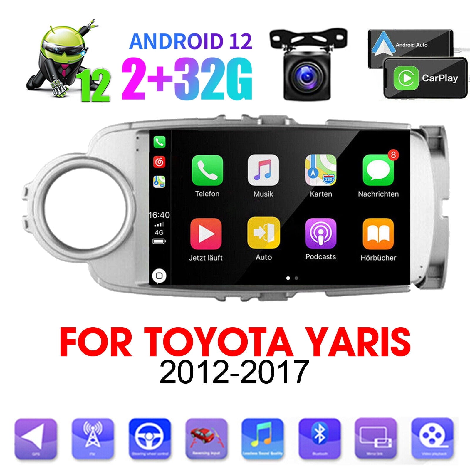Idoing 9inch Android 12 Radio Head Unit For Toyota Yaris 2012-2017