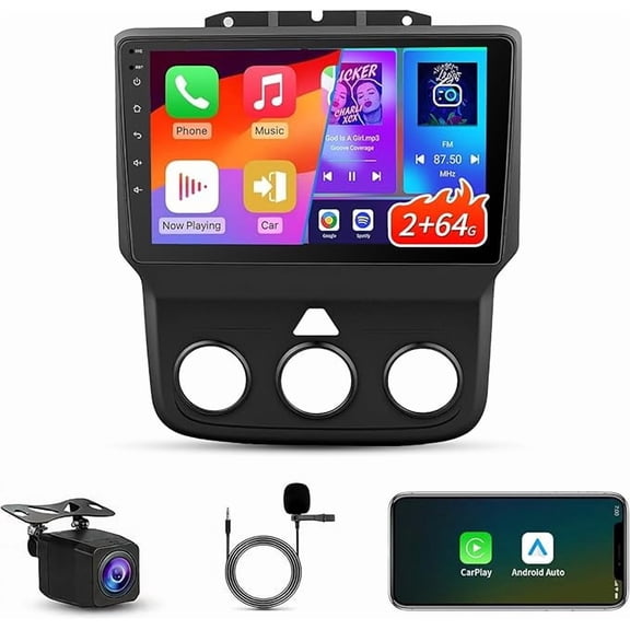 Car Stereo Radio for Dodge RAM 1500 2500 3500 2013 2014 2015 2016 2017 2018 2019, 9 Inch Android 14 Head Unit 2G+64G with Wireless CarPlay & Android Auto, GPS, Bluetooth, WiFi, 1080P Backup Camera