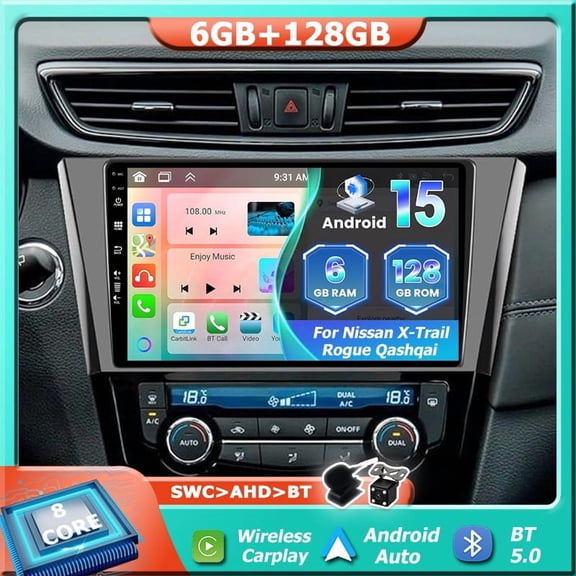Car Stereo Radio  For 2014-2018 Nissan Xtrail Qashqai Rogue Android 15 6G RAM+128GROM Carplay Android Auto