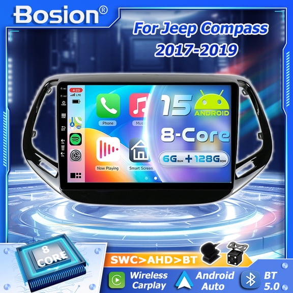 Car Stereo Radio  For 2017-2019 Jeep Compass Android 15 6G RAM+128GROM Carplay Android Auto